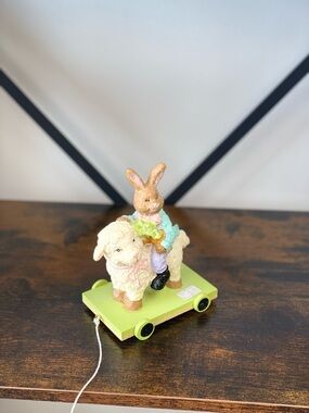 Easter Bunny on Lamb Pull Toy - Green